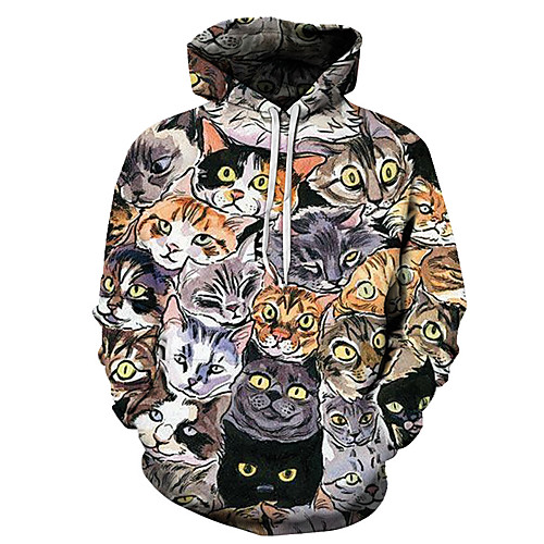 

Men's Unisex Plus Size Pullover Hoodie Sweatshirt Cat Graphic Prints Print Hooded Casual Daily Holiday 3D Print Basic Designer Hoodies Sweatshirts Long Sleeve Gray Black Dark Gray