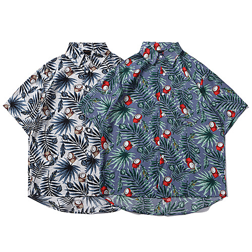 

Men's Shirt Other Prints Graphic Button-Down Print Short Sleeve Casual Tops 100% Cotton Basic Hawaiian Distressed White Navy Blue