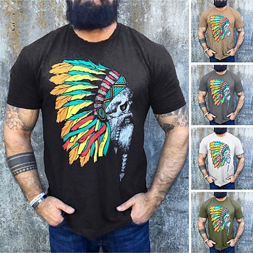 

Men's Shirt Skull Short Sleeve Casual Tops Cotton Chinese Style Casual Fashion Breathable Black