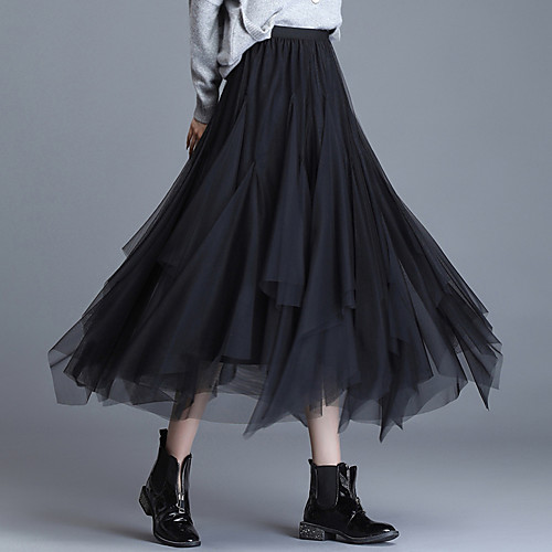 

Women's Going out Weekend Elegant Streetwear Skirts Solid Colored Pleated Blushing Pink Black Camel