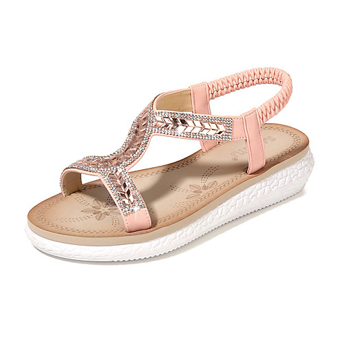 

Women's Sandals Boho Bohemia Beach Flat Heel PU Rhinestone White Black Pink
