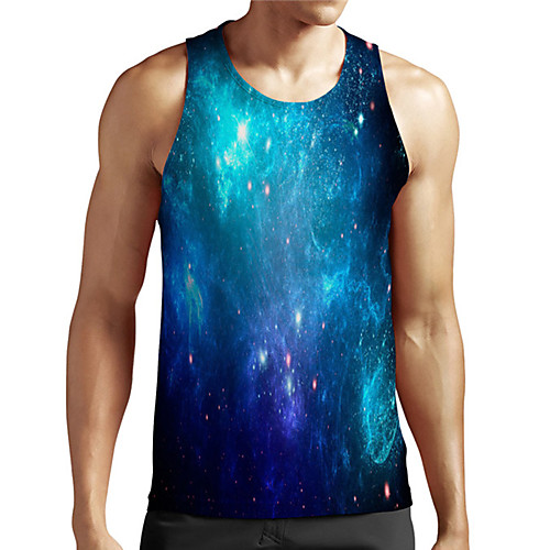

Men's Unisex Tank Top Undershirt 3D Print Galaxy Graphic Prints Plus Size Print Sleeveless Casual Tops Basic Designer Big and Tall Blue