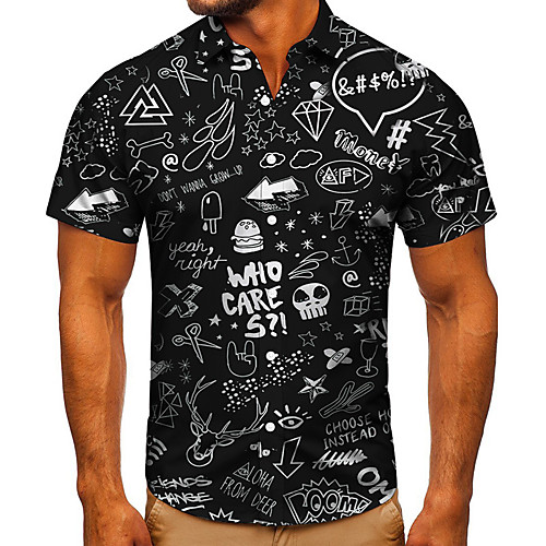 

Men's Shirt 3D Print Cartoon Graphic Prints Button-Down Short Sleeve Street Tops Casual Fashion Classic Breathable Black