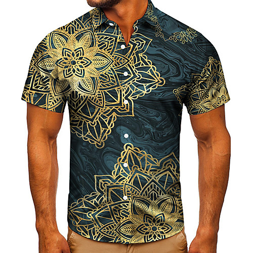 

Men's Shirt 3D Print Floral Graphic Prints Button-Down Short Sleeve Street Tops Casual Fashion Classic Breathable Blue