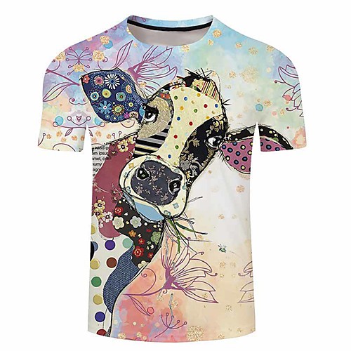 

Men's Unisex Tee T shirt 3D Print Graphic Prints Cow Plus Size 3D Print Short Sleeve Casual Tops Basic Designer Big and Tall Light Yellow Light Pink Blue