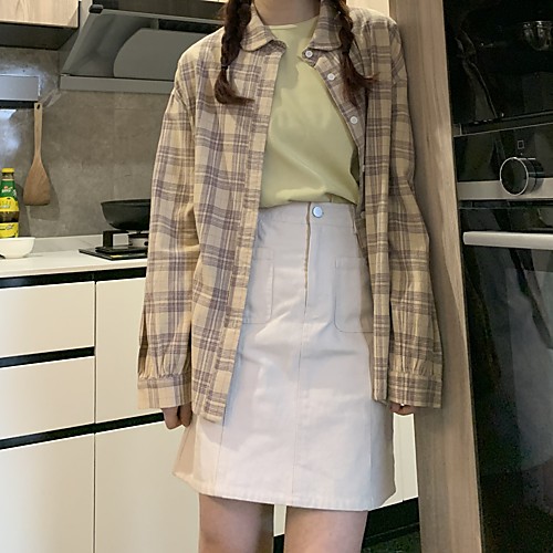 

Women's Coat Daily Wear Spring Summer Long Coat Loose Casual / Daily Jacket Pattern Others Fog blue Pudding Yellow / Cotton