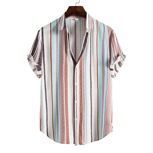 

Men's Shirt Other Prints Striped Color Block Plus Size Print Short Sleeve Going out Tops Tropical Beach Classic Collar Rainbow
