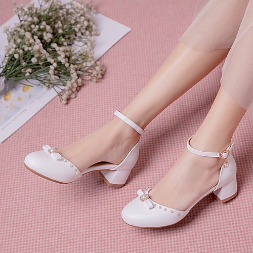 

Women's Sandals Chunky Heel Round Toe PU Synthetics White Pink Beige