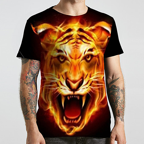 

Men's Unisex Tee T shirt 3D Print Graphic Prints Lion Animal Plus Size Print Short Sleeve Casual Tops Fashion Designer Big and Tall Black