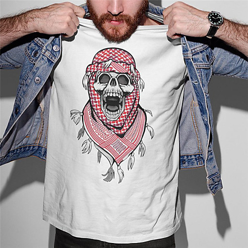 

Men's Unisex Tee T shirt Hot Stamping Graphic Prints Skull Plus Size Print Short Sleeve Casual Tops Cotton Basic Fashion Designer Big and Tall White