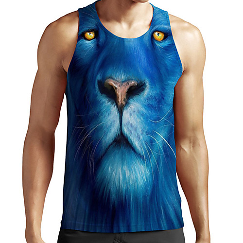 

Men's Unisex Tank Top Undershirt 3D Print Graphic Prints Lion Animal Plus Size Print Sleeveless Casual Tops Basic Fashion Designer Breathable Blue