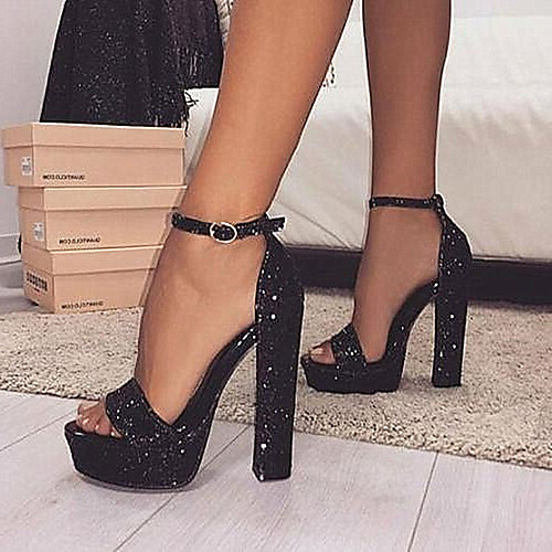 

Women's Sandals Platform Sandals Chunky Heel Open Toe Gleit Buckle Solid Colored Black