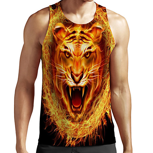 

Men's Unisex Tank Top Undershirt 3D Print Graphic Prints Tiger Animal Plus Size Print Sleeveless Casual Tops Basic Fashion Designer Breathable Yellow
