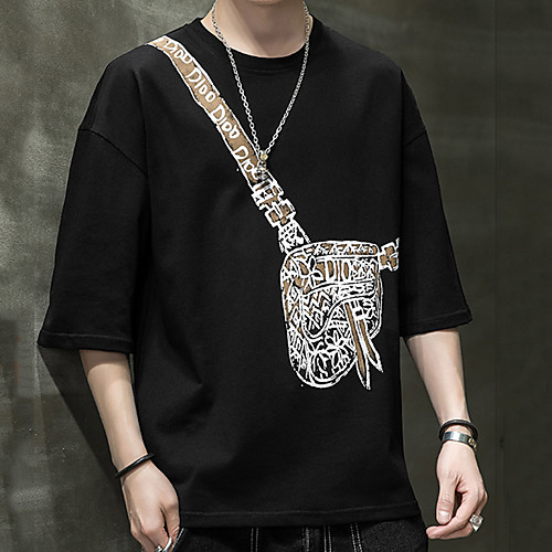 

Men's Unisex Tee T shirt Hot Stamping Graphic Prints Bag Letter Plus Size Print Short Sleeve Casual Tops Cotton Basic Fashion Designer Big and Tall White Black Dark Gray