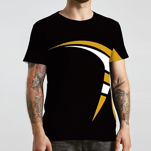 

Men's Unisex Tee T shirt 3D Print Color Block Graphic Prints Plus Size Print Short Sleeve Casual Tops Basic Designer Big and Tall Black