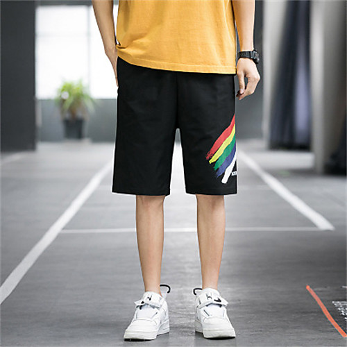 

Men's Shorts Shorts Pants Rainbow Graphic Knee Length Print Black Green Beige Gray