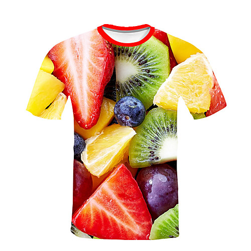 

Men's T shirt Shirt Graphic 3D Fruit Plus Size Print Short Sleeve Club Tops Streetwear Exaggerated Round Neck Rainbow / Beach
