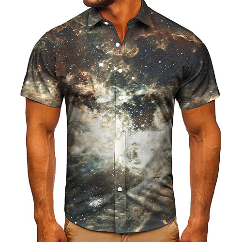 

Men's Shirt 3D Print Galaxy Graphic Prints Button-Down Short Sleeve Street Tops Casual Fashion Classic Breathable Gray