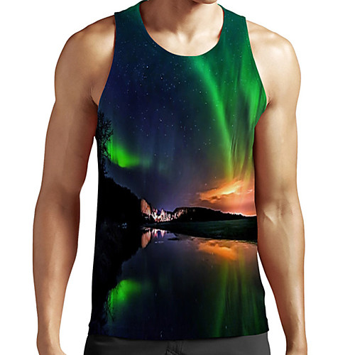 

Men's Unisex Tank Top Undershirt 3D Print Scenery Graphic Prints Plus Size Print Sleeveless Casual Tops Basic Fashion Designer Breathable Green