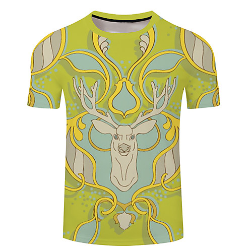 

Men's Unisex Tee T shirt 3D Print Graphic Prints Deer Plus Size 3D Print Short Sleeve Casual Tops Basic Designer Big and Tall Purple Red Fuchsia