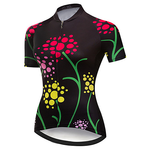 

21Grams Women's Short Sleeve Cycling Jersey Summer Spandex Polyester Black / Red Floral Botanical Bike Jersey Top Mountain Bike MTB Road Bike Cycling Quick Dry Moisture Wicking Breathable Sports