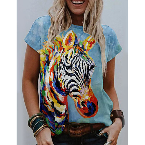 

Women's 3D Printed T shirt 3D Animal Print Round Neck Tops Basic Basic Top Blue