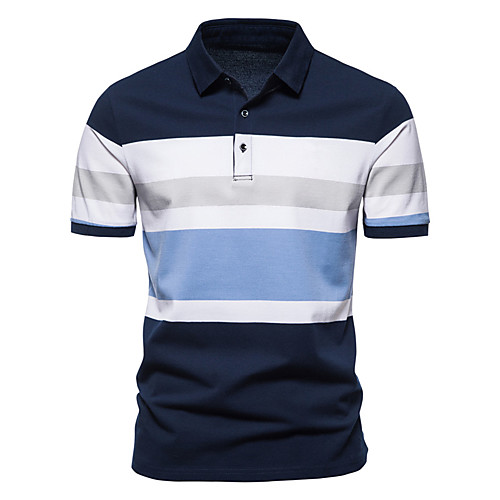 

Men's Golf Shirt Tennis Shirt non-printing Striped Color Block Patchwork Short Sleeve Casual Tops Simple Lightweight Comfortable Black / Gray Navy Blue / Sports / Work