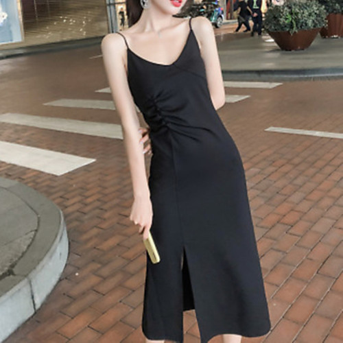 

wholesale v-neck sling dress female long section 2021 fall new style thin temperament base skirt with a little black dress