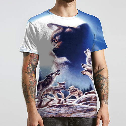 

Men's Unisex Tee T shirt 3D Print Graphic Prints Wolf Plus Size Print Short Sleeve Casual Tops Basic Designer Big and Tall Blue