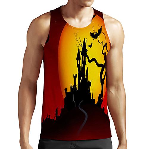 

Men's Unisex Tank Top Undershirt 3D Print Graphic Prints Castle Plus Size Print Sleeveless Casual Tops Basic Designer Big and Tall Yellow