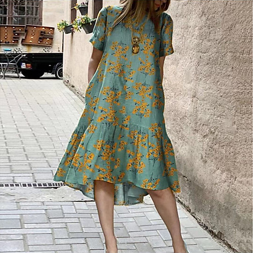 

Women's A Line Dress Midi Dress Gray Green Red Short Sleeve Floral Pocket Patchwork Plus High Low Spring Summer Round Neck Casual 2021 S M L XL XXL 3XL 4XL 5XL / Cotton / Cotton / Print