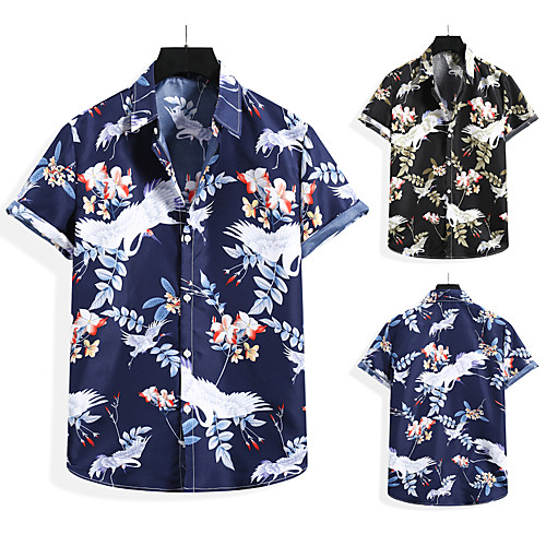 

Men's Shirt Other Prints Graphic Prints Print Short Sleeve Casual Tops Boho Black Navy Blue