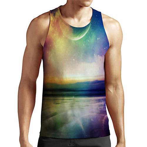 

Men's Unisex Tank Top Undershirt 3D Print Galaxy Graphic Prints Plus Size Print Sleeveless Casual Tops Basic Designer Big and Tall Blue