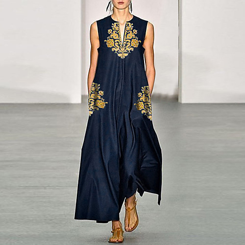 

Women's Shift Dress Maxi long Dress Red Wine Black Navy Blue Sleeveless Solid Color Summer Casual / Daily 2021 S M L XL 2XL 3XL 4XL 5XL