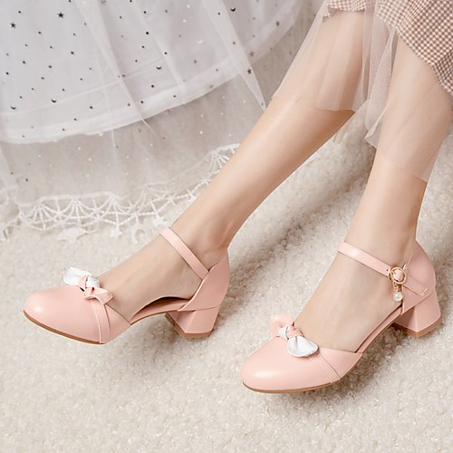 

Women's Sandals Chunky Heel Round Toe PU Synthetics White Pink Beige