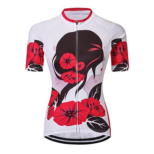 

21Grams Women's Short Sleeve Cycling Jersey Summer Spandex Polyester White Floral Botanical Bike Jersey Top Mountain Bike MTB Road Bike Cycling Quick Dry Moisture Wicking Breathable Sports Clothing