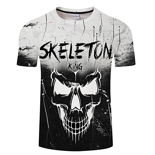 

Men's Unisex Tee T shirt 3D Print Graphic Prints Skull Ghost Plus Size 3D Print Print Short Sleeve Casual Tops Basic Designer Big and Tall Black / White Green / Black Black / Gray