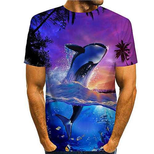 

Men's Tee T shirt 3D Print Graphic Prints Dolphin Print Short Sleeve Daily Tops Casual Designer Big and Tall Blue
