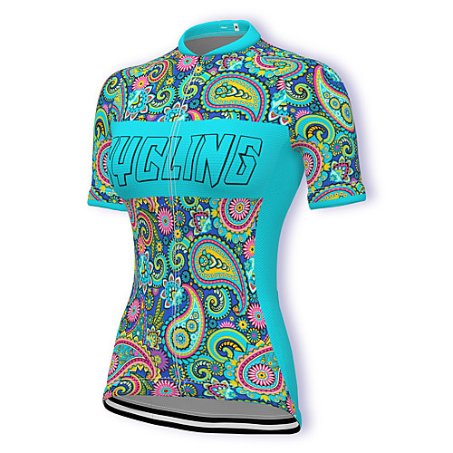 

21Grams Women's Short Sleeve Cycling Jersey Summer Spandex Polyester Sky Blue Paisley Bike Jersey Top Mountain Bike MTB Road Bike Cycling Quick Dry Moisture Wicking Breathable Sports Clothing Apparel