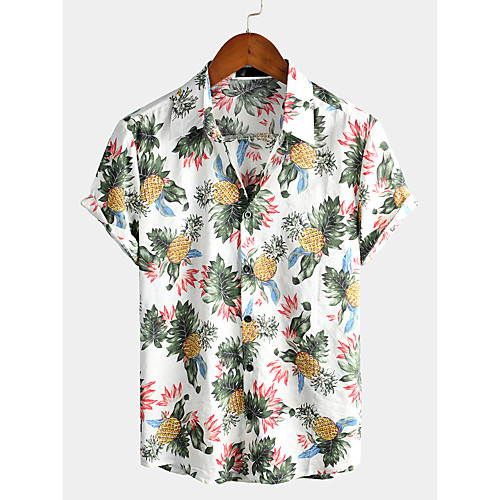 

Men's Shirt Tribal Short Sleeve Daily Tops Cotton Basic Boho Classic Collar White / Beach