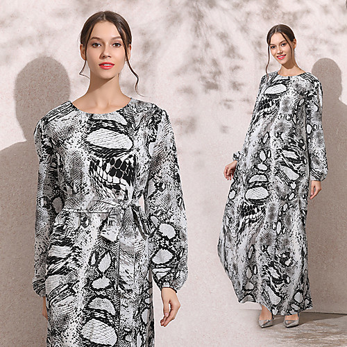 

factory direct supply eduoduo new national style long skirt, long-sleeved large-size printing round neck tie dress 2008