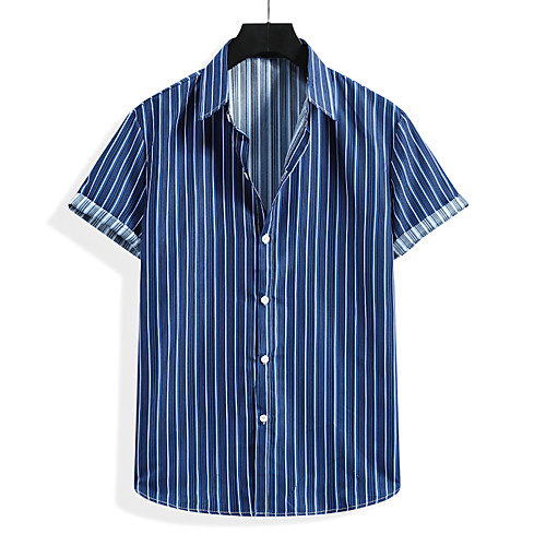 

Men's Shirt Other Prints Striped Print Short Sleeve Daily Tops Cotton Basic Blue Red Coffee