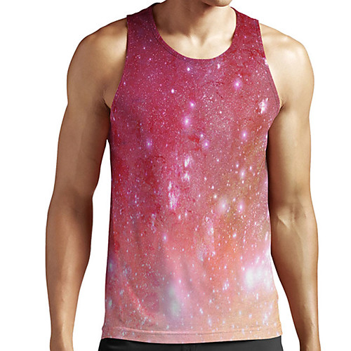 

Men's Unisex Tank Top Undershirt 3D Print Galaxy Graphic Prints Plus Size Print Sleeveless Casual Tops Basic Designer Big and Tall Blushing Pink