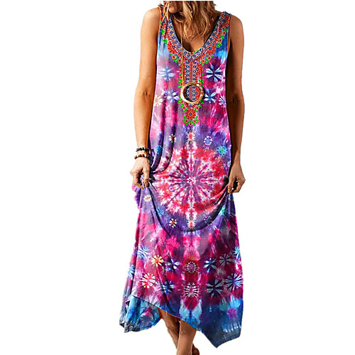 

2021 summer european and american women's amazon wish amazon ethnic style loose printed vest dress long dress