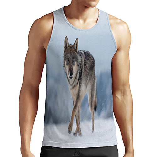 

Men's Unisex Tank Top Undershirt 3D Print Graphic Prints Wolf Plus Size Print Sleeveless Casual Tops Basic Designer Big and Tall Blue