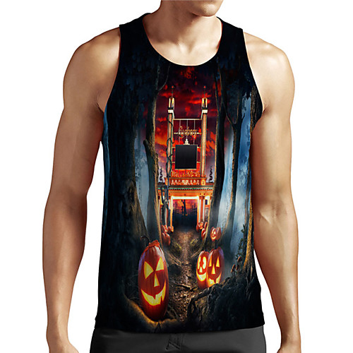 

Men's Unisex Tank Top Undershirt 3D Print Graphic Prints Pumpkin Plus Size Print Sleeveless Casual Tops Basic Designer Big and Tall Blue