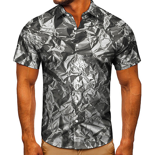 

Men's Shirt 3D Print 3D Graphic Prints Button-Down Short Sleeve Street Tops Casual Fashion Classic Breathable Silver