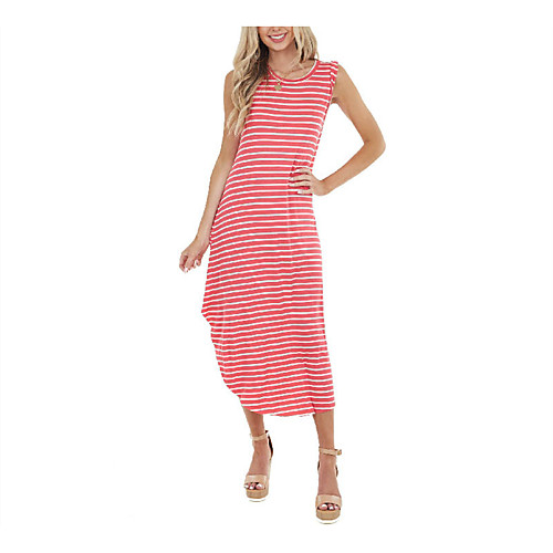 

Women's Strap Dress Maxi long Dress Red Dark Blue Sleeveless Stripes Spring Summer Casual / Daily 2021 S M L XL 2XL 3XL