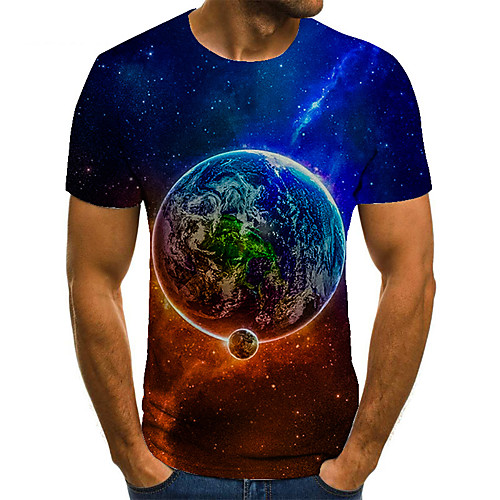 

Men's Unisex Tee T shirt 3D Print Graphic Prints Earth Plus Size Print Short Sleeve Casual Tops Basic Fashion Designer Big and Tall Blue