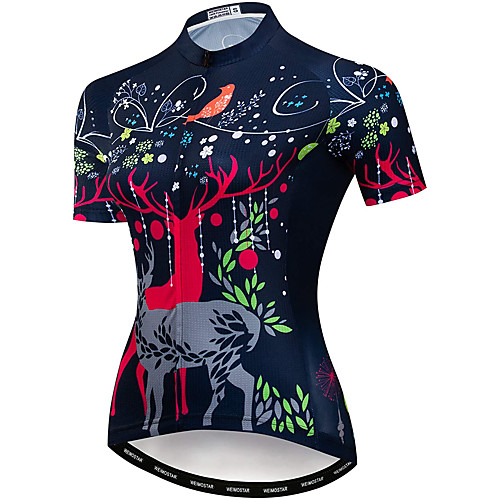 

21Grams Women's Short Sleeve Cycling Jersey Summer Spandex Polyester Dark Blue Floral Botanical Deer Bike Jersey Top Mountain Bike MTB Road Bike Cycling Quick Dry Moisture Wicking Breathable Sports